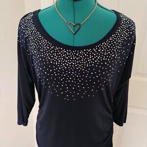 Emi & Joe Navy Blue Three-quarter Sleeve Blouse Size Small